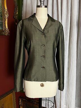 Green Metallic Rayon-Silk Blazer